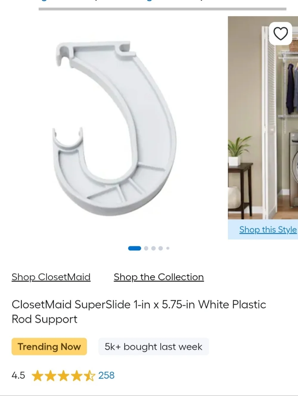 Closetmaid Superslide Closet Rod Supports